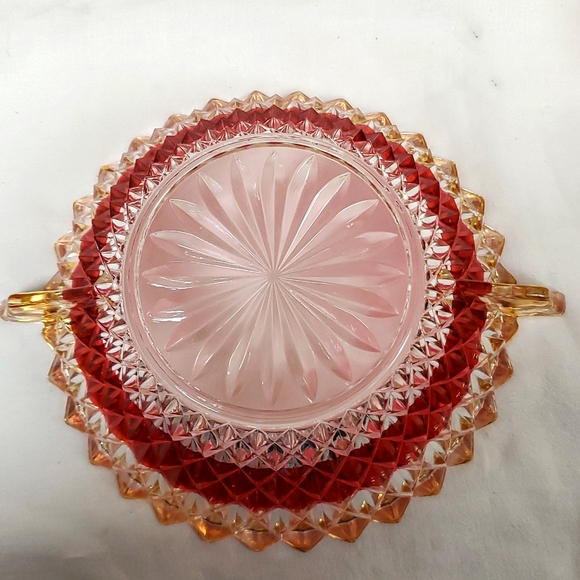 Mid Century Modern INDIANA GLASS Diamond Point ruby berry/dessert bowl set - Picture 3 of 11